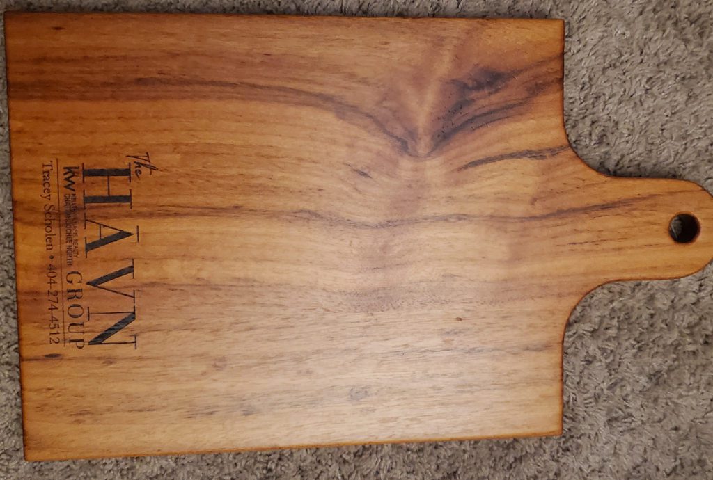 tigerwood charcuterie board - laser engraved