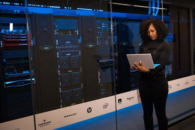 Network administrator in the server room
