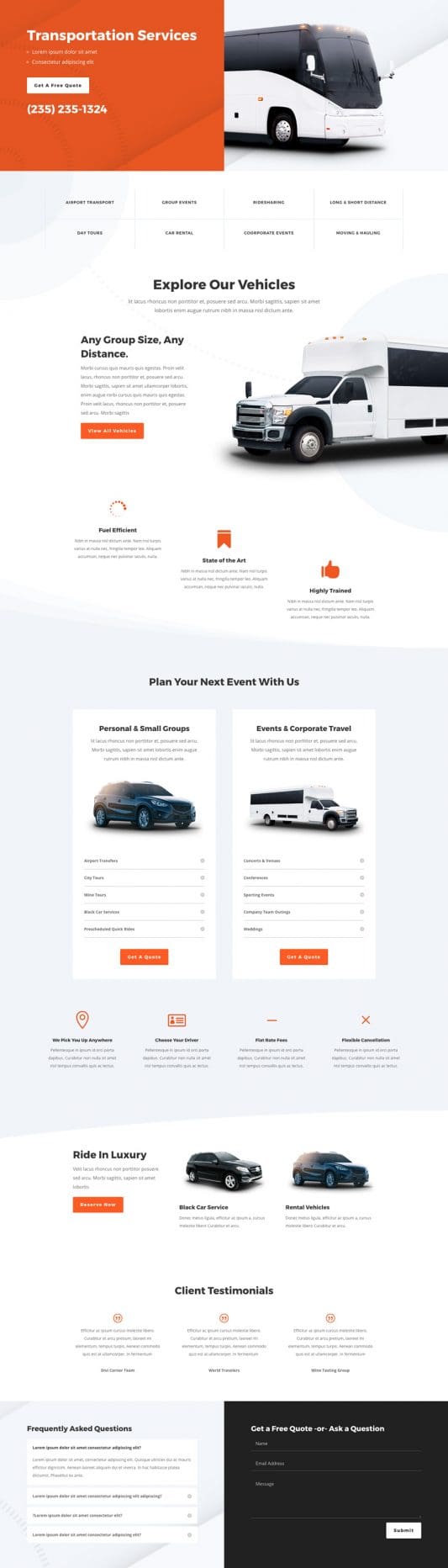 Transportation Services Landing Page